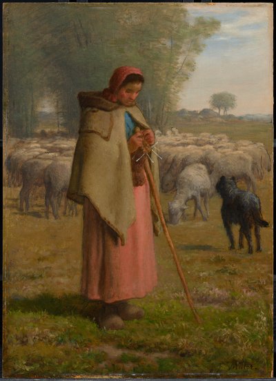 Jovem rapariga a guardar as suas ovelhas de Jean-Francois Millet