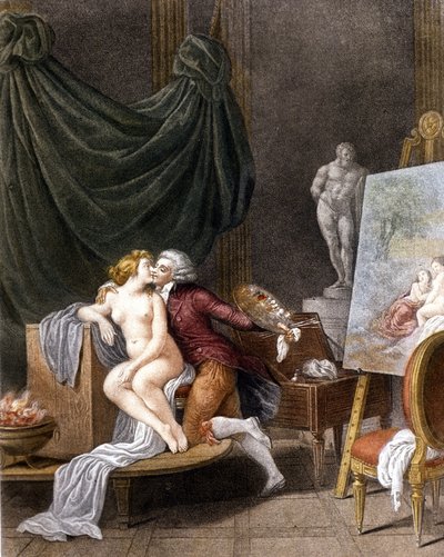 Schall: uma cena galante entre o pintor e o seu modelo. de Jean Frederic Schall
