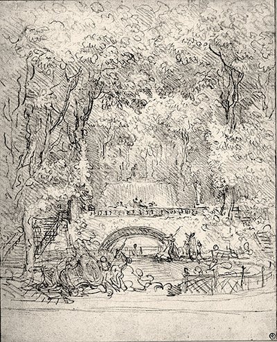 Cascata em um jardim (giz sobre papel) de Jean Honore Fragonard