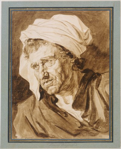 Cabeça de homem com turbante branco de Jean-Honore Fragonard