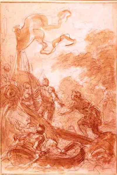 Orlando deixa a ilha (giz e lavagem em papel) de Jean Honore Fragonard