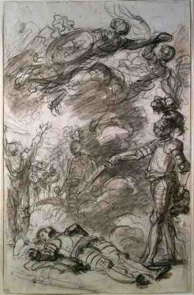 Orlando devolve Bireno a Olympia (giz e lavagem em papel) de Jean Honore Fragonard