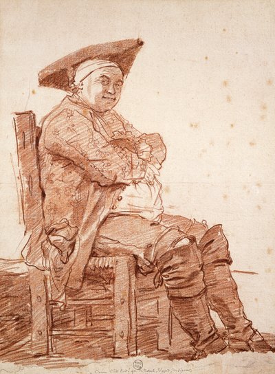 Retrato do homem sentado, conhecido como Postiglione, de Jean Honore Fragonard (1732-1806), desenho sanguíneo de Jean Honore Fragonard