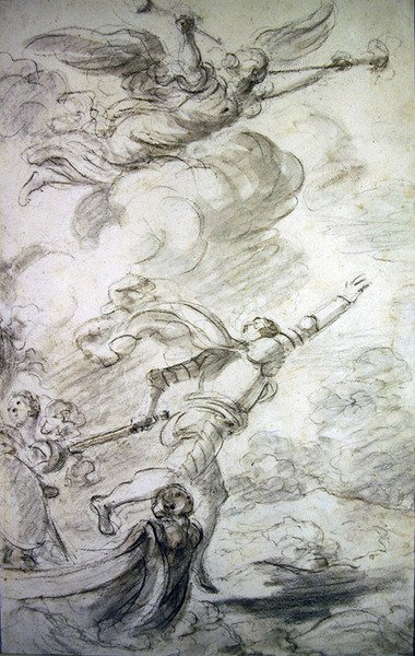 Ruggiero salta à terra (caneta e tinta, giz e lavagem em papel) de Jean Honore Fragonard