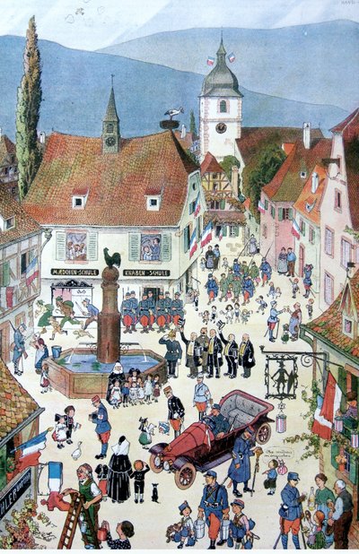 Os franceses entregam a Alsácia (lito a cores) de Jean-Jacques Waltz