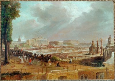 Proclamação da Segunda República Francesa na Praça da Concórdia ... (pintura sobre tela) de Jean Jacques Champin