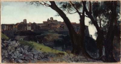 Paisagem italiana. Aldeia ao anoitecer, entre 1859 e 1860 (óleo) de Jean Jacques Henner