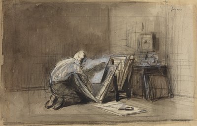 a) Conhecedor de gravuras (recto); b) Esboço de um conhecedor de gravuras (verso) de Jean-Louis Forain