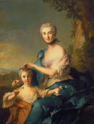 Madame Crozat De Thiers e a sua filha (óleo sobre tela) de Jean Marc Nattier