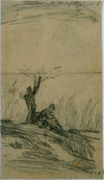Figur unter einem Baum sitzend von Jean Francois Millet