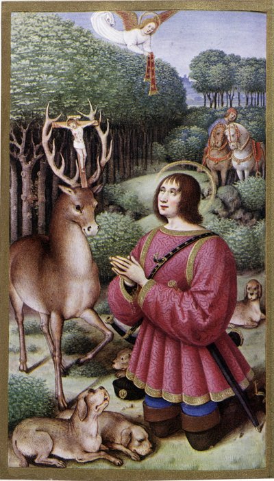 Saint Hubert - Miniatura de Jean Bourdichon, fac-símile das "Horas de Anne de Bretagne". de Jean (after) Bourdichon