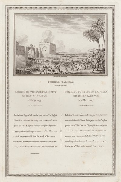 Captura do forte e da cidade de Seringapatnam pelos britânicos, Quarta Guerra Anglo-Mysore, Índia de Jean (after) Duplessi Bertaux