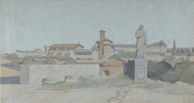 SS. Giovanni e Paolo, visto da Villa Mattei, Roma, . de Jean Achille Benouville