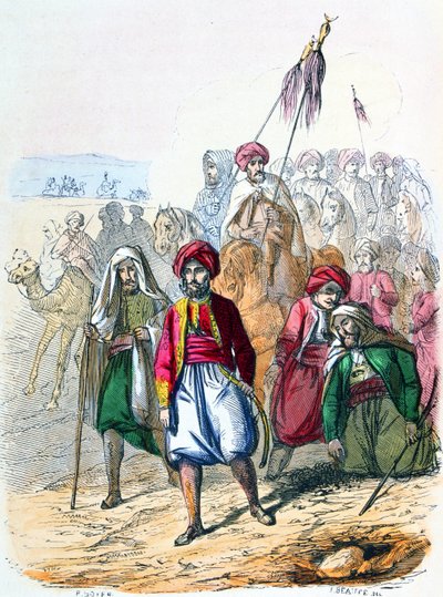 Ibrahim Pasha (1789-1848) a pé com as suas tropas durante a campanha contra os wahhabitas de Jean Adolphe Beauce