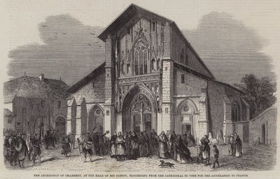O Arcebispo de Chambery, à frente de seu clero, proveniente da Catedral para votar pela anexação à França de Jean Adolphe Beauce