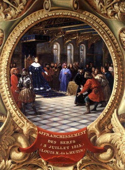 Luís X (1289-1316) o Stubborn, Rei de Navarra, Enfranchising the Serfs, 3 de Julho 1315 (petróleo) de Jean Alaux