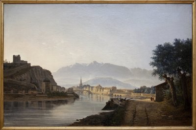 Vista de Grenoble retirada do Quai de la Graille, Pintura a óleo de Jean Achard (1807-1884) feita em 1837. Fotografia, KIM Youngtae, Grenoble, Musee de Grenoble. de Jean Alexis Achard