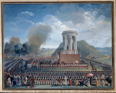 Festa da federação em Besancon 14/07/1790 Pintura por Jean Alexis Cornu (1755-1807) Besancon. Musee Des Beaux Arts - Festival da Federação em Besancon no dia 14 de Julho de 1790. Pintura de Jean Alexis Cornu (1755-1807). Museu Beaux-Arts, Besancon, França de Jean Alexis Cornu