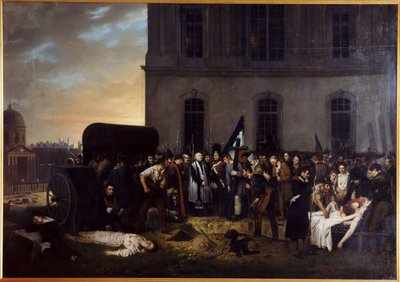 Enterro temporário das vítimas de julho em frente à colunata do Louvre de Jean Alphonse Roehn