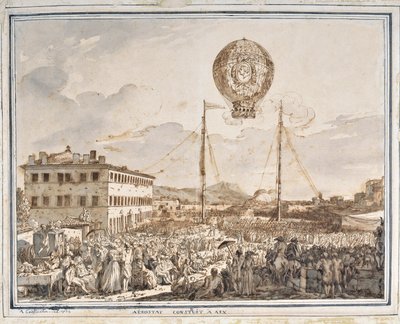 Aerostato construído em Aix. Um balão construído em Aix en provence. Desenho de Jean Antoine Constantin dit Constantine d
