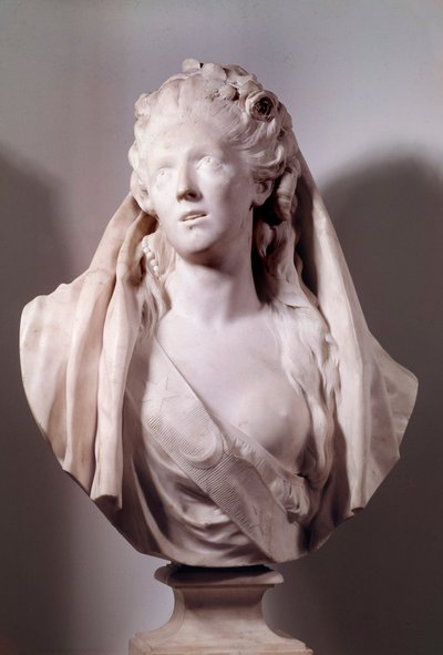 Busto de Sophie Arnould (1740-1802) cantora representada no papel de Iphigenie Sculpture por Jean Antoine Houdon (1741-1828) 1775 Paris, Musee du Louvre de Jean Antoine Houdon