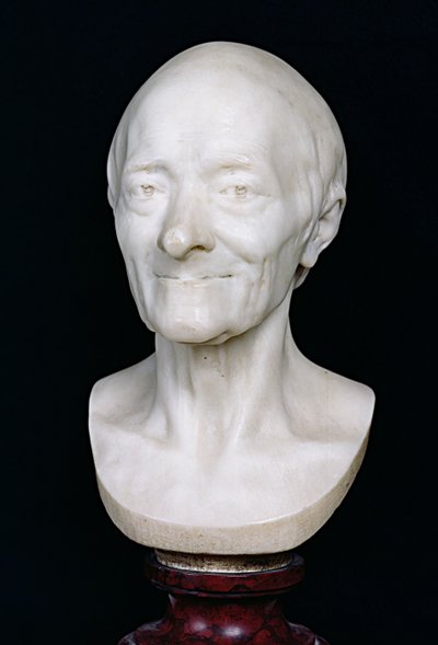 Busto de Voltaire (1694-1778) sem sua peruca, 1778 (mármore) de Jean Antoine Houdon