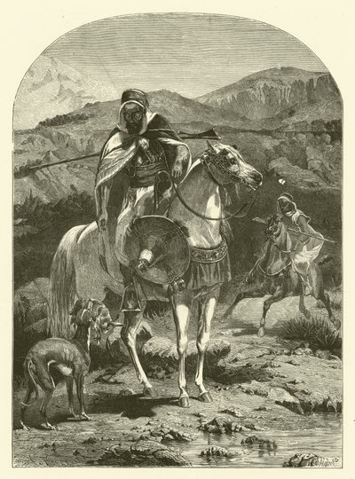 Caça à lebre na Argélia com galgos (gravura) de Jean Antoine Valentin Foulquier