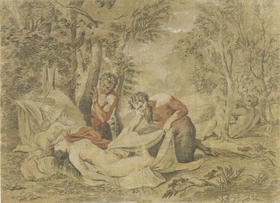 Dois sátiros espiam uma ninfa adormecida de Jean Antoine Watteau (rejected attribution)