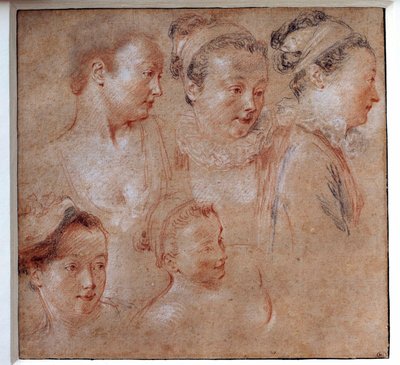 Cinco penteados de mulheres Desenho de Jean Antoine Watteau (1684-1721) 1713 Paris, Musee du Louvre de Jean Antoine Watteau