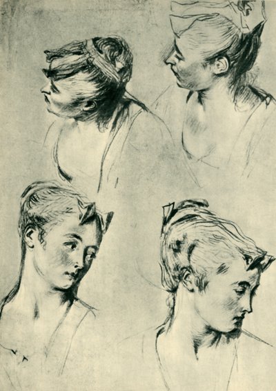 Quatro estudos sobre mulheres chefes, início do século XVIII, 1943. de Jean Antoine Watteau