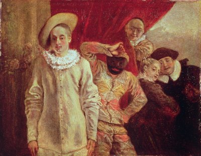 Arlequim, Pierrot e Scapin, Atores da Commedia dell&39;Arte de Jean Antoine Watteau