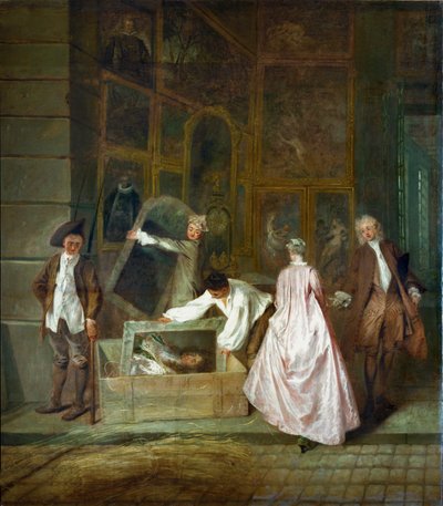 Retrato de Luís XIV embalado numa caixa, pormenor de Jean Antoine Watteau