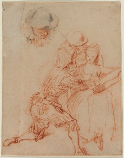 Estudo para "The Romancer" de Jean Antoine Watteau