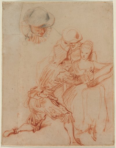 Estudo para o Romancer O contador de histórias, c. 1716. de Jean Antoine Watteau