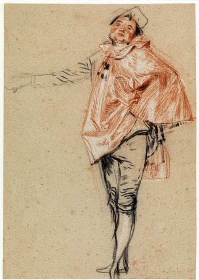 Estudo de um bailarino de pé com um braço tenso de Jean Antoine Watteau