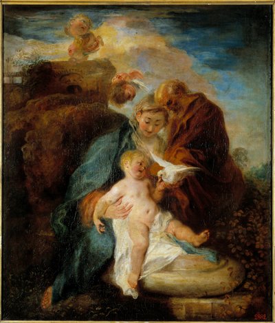 A Sagrada Família, o descanso durante o vôo para o Egito Pintura de Jean Antoine Watteau (1684-1721) Século XVIII São Petersburgo, Museu Hermitage de Jean Antoine Watteau