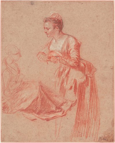 Estudos de duas figuras de uma jovem mulher, c. 1716 de Jean Antoine Watteau
