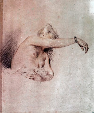 mulher nua, braço erguido Tirar sangue de Jean Antoine Watteau (1684-1721) Sol do século XVIII. 0,28x0,23 m Paris, Musee du Louvre de Jean Antoine Watteau