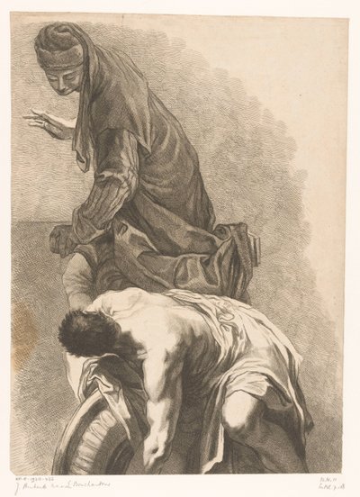 Figura de pé ao lado de um homem caçado com o tronco desprotegido de Jean Aubert