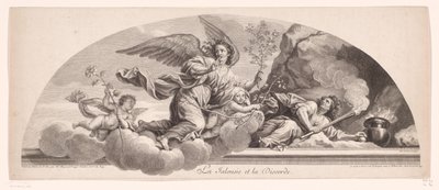 Representação alegórica com ciúmes e desacordo La Jalousie et la Discorde (título no objeto) de Jean Audran