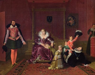 Henri IV (1553-1610) Rei da França e Navarra Jogando com seus filhos como o embaixador da Espanha faz sua entrada, 1817 de Jean Auguste Dominique Ingres
