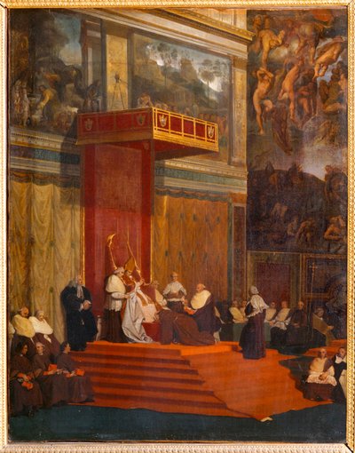 O Papa Pio VII na capela. 1820 ... de Jean Auguste Dominique Ingres