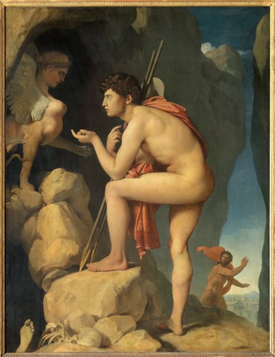 Édipo explica o enigma da pintura da esfinge de Jean Auguste Dominique Ingres (1780-1867) 1808 Sun. 1,89 x 1,44 m - Édipo explicando o enigma da esfinge. Pintura de Dominique Ingres (1780-1867) de Jean Auguste Dominique Ingres