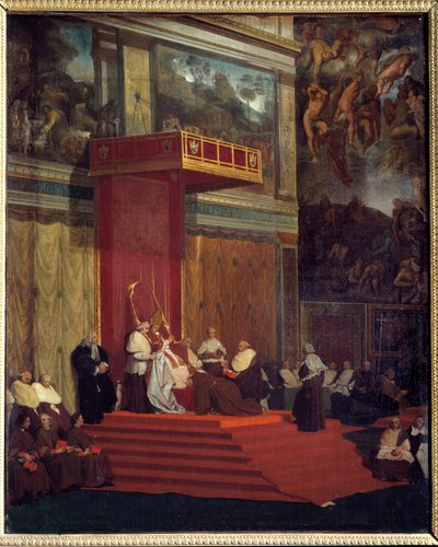 Papa Pio VII (1742 - 1823) Papa de 1800 a 1823 Capela (Capela Sistina do Vaticano) Pintura de João Augustus Dominique Ingres (1780-1867) de Jean Auguste Dominique Ingres