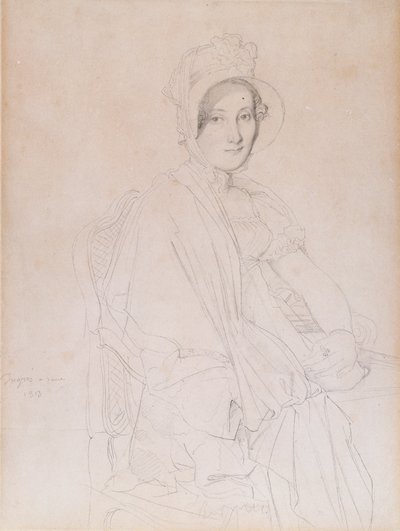Retrato de Marie Marcoz, mais tarde Vicomtesse de Senonnes de Senonnes, 1813 (lápis de grafite em papel tufado) de Jean Auguste Dominique Ingres