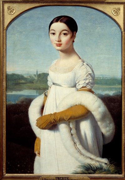 Retrato de Miss Caroline Riviere a jovem mulher está vestida à moda do Primeiro Império. Pintura de Jean Auguste Dominique Ingres (1780-1867) 1805 Sol. 1x0,7 m - Retrato de Mademoiselle Caroline Riviere: A jovem mulher está vestida à moda de Jean Auguste Dominique Ingres