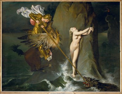 Roger e Angelique, uma cena de Orlando de Ariost ... de Jean Auguste Dominique Ingres