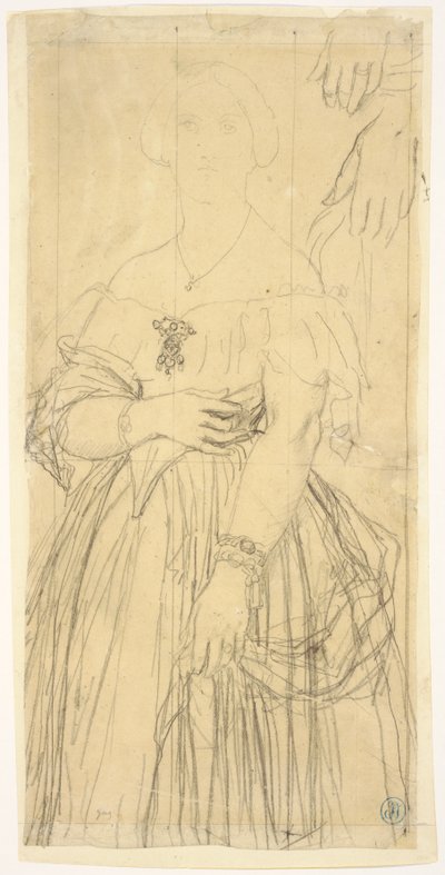 Estudo para o vestido e as mãos de Madame Moitessier de Jean Auguste Dominique Ingres