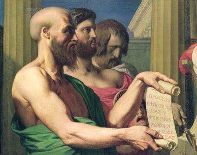 Os trágicos gregos estudam "A apoteose de Homero" de Jean Auguste Dominique Ingres