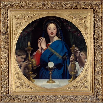 A virgem a adorar o anfitrião. Pintura de Jean Auguste Dominique Ingres (1780-1867) de Jean Auguste Dominique Ingres